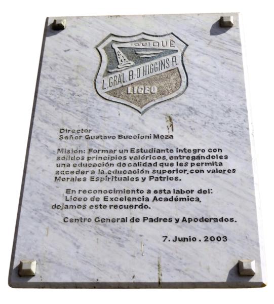 Imagen del monumento Placa Liceo Libertador General Bernardo O&amp;#039;Higgins